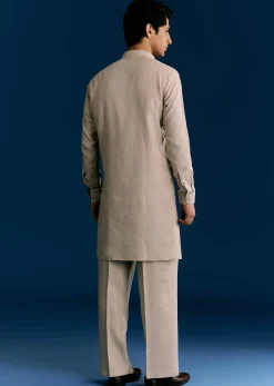 Cream Linen Kurta Set With Embroidery