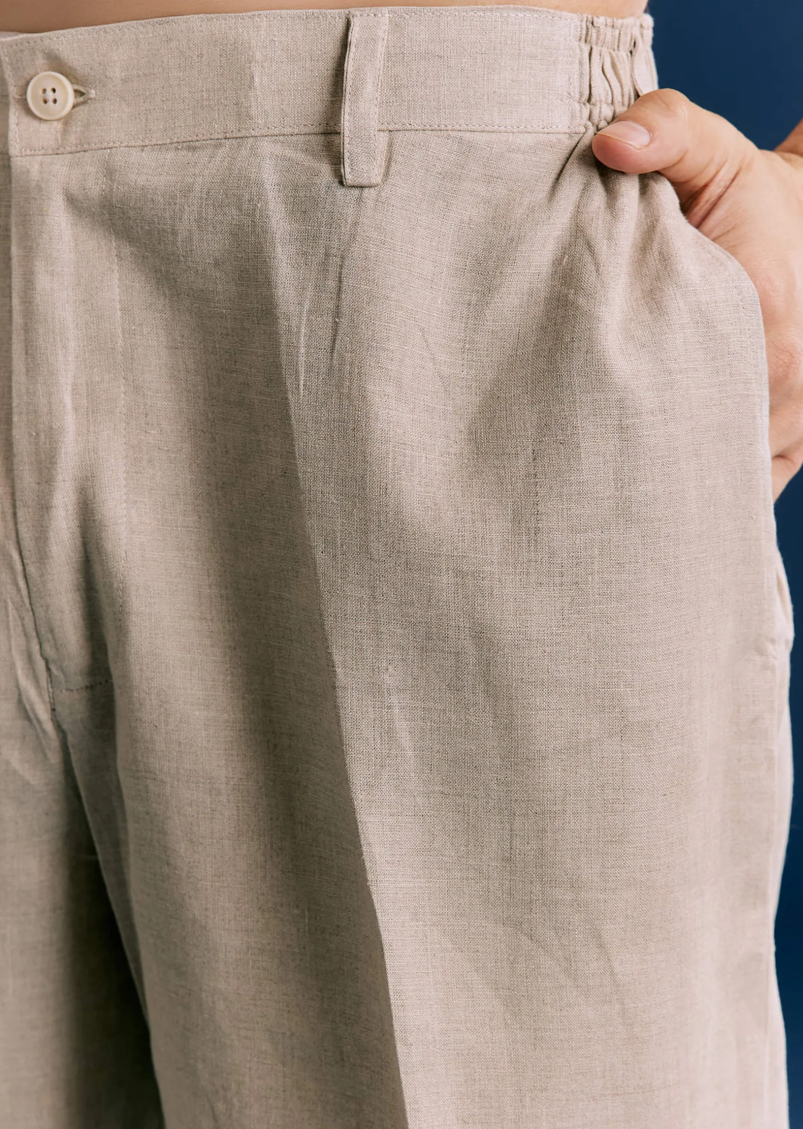 Cream Linen Kurta Set With Embroidery