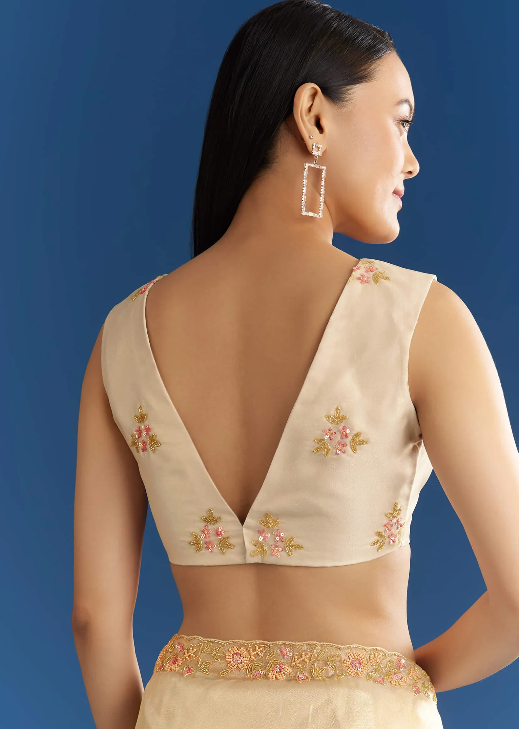 Cream Organza Tissue Saree With Subtle Beaded Border