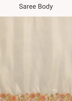 Cream Organza Tissue Saree With Subtle Beaded Border