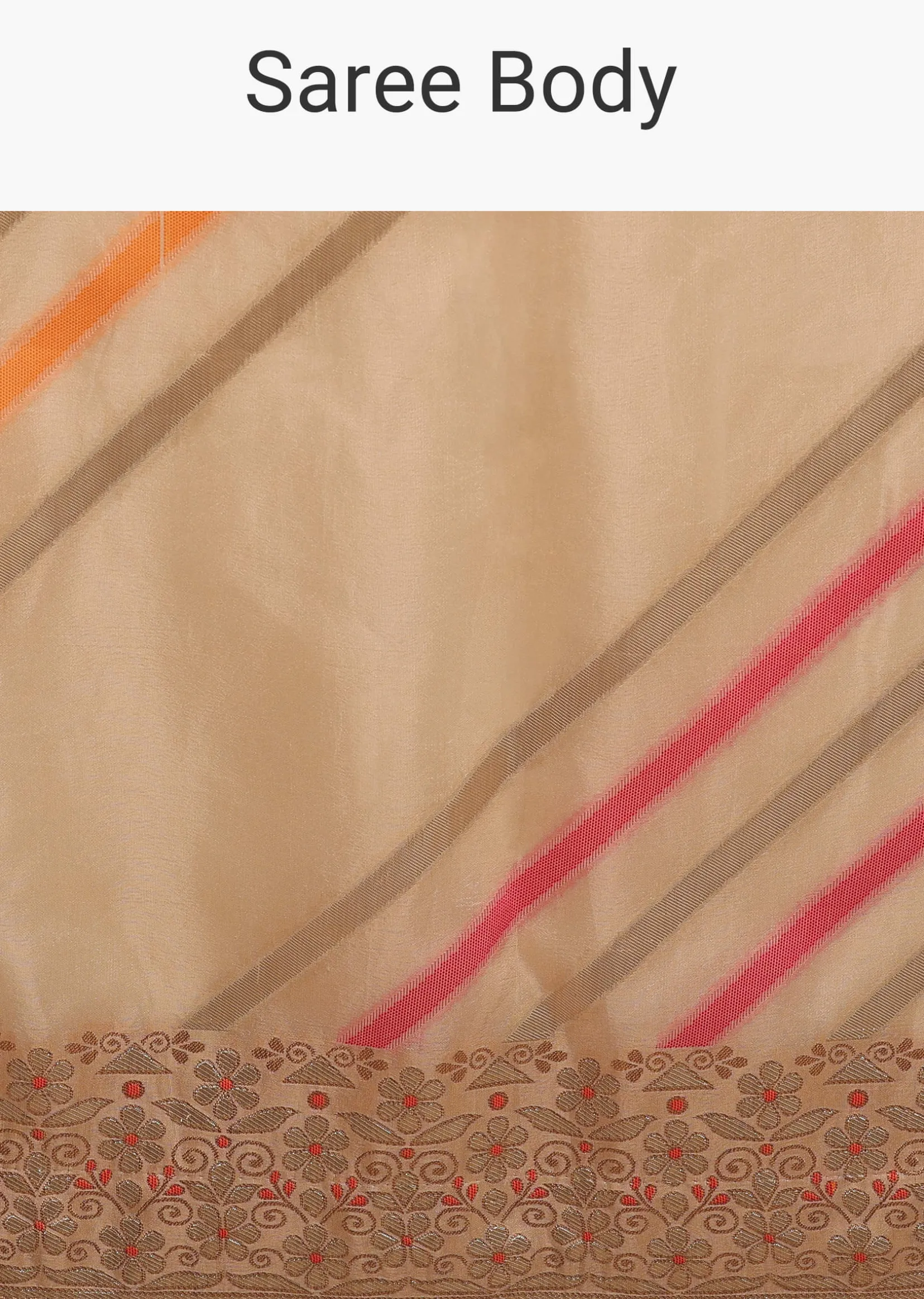 Cream Saree In Dola Silk With Multi Colored Woven Diagonal Stripes And Floral Border