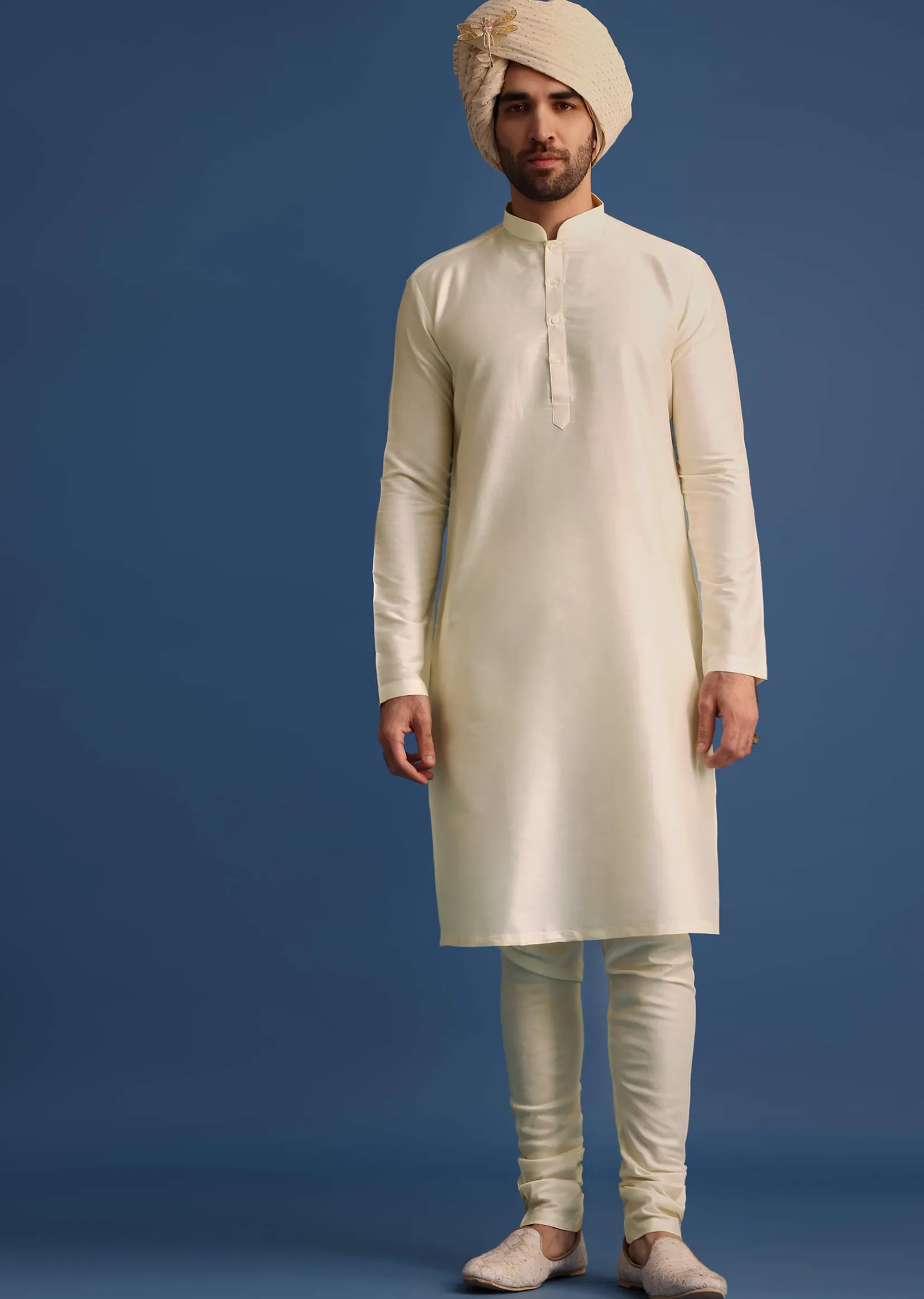 Cream Sherwani Suit With Hand Work