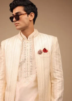 Cream Sherwani With Detailed Resham Work