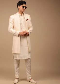 Cream Sherwani With Detailed Resham Work