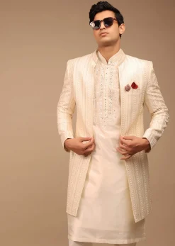 Cream Sherwani With Detailed Resham Work