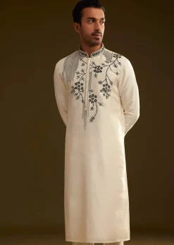 Cream Silk Embroidery Kurta Set