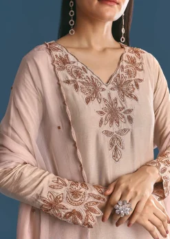 Cream Silk Kurta Palazzo Set With Cut Dana Work