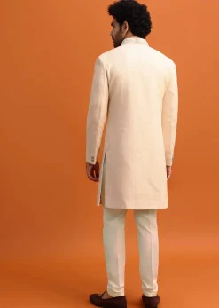 Cream Silk Nawabi With Self Work For Men