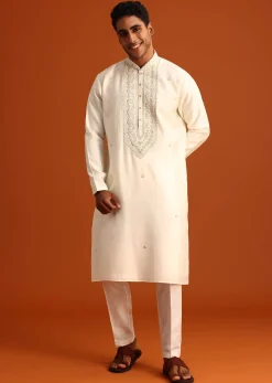 Cream Threadwork Kurta Set