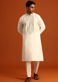 Cream Threadwork Kurta Set