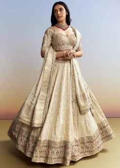 Cream Tissue Embroidered Bridesmaid Lehenga