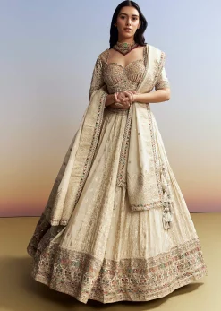 Cream Tissue Embroidered Bridesmaid Lehenga