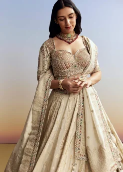 Cream Tissue Embroidered Bridesmaid Lehenga