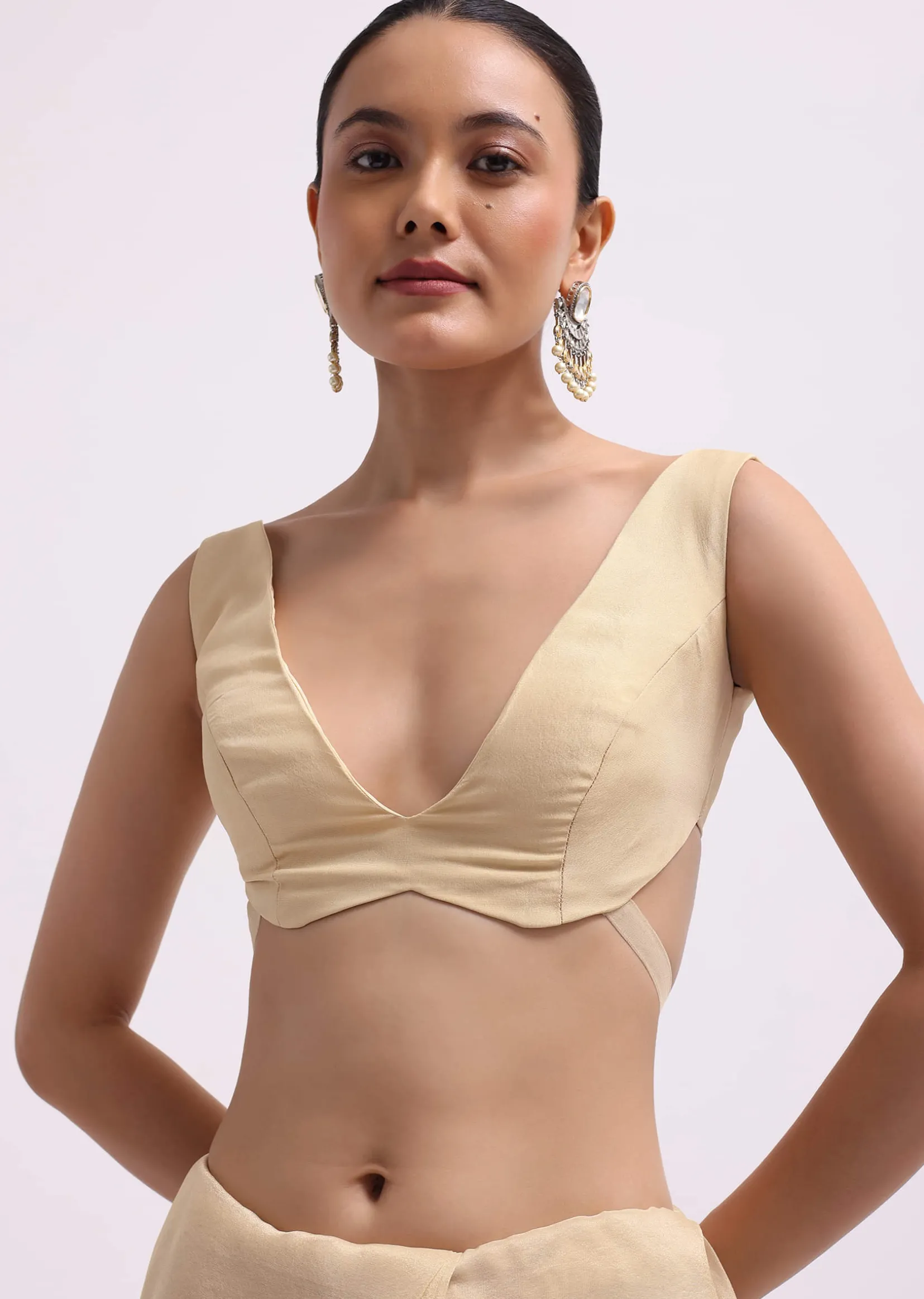 Cream Tissue Saree With Gotta Work And Unstitched Blouse