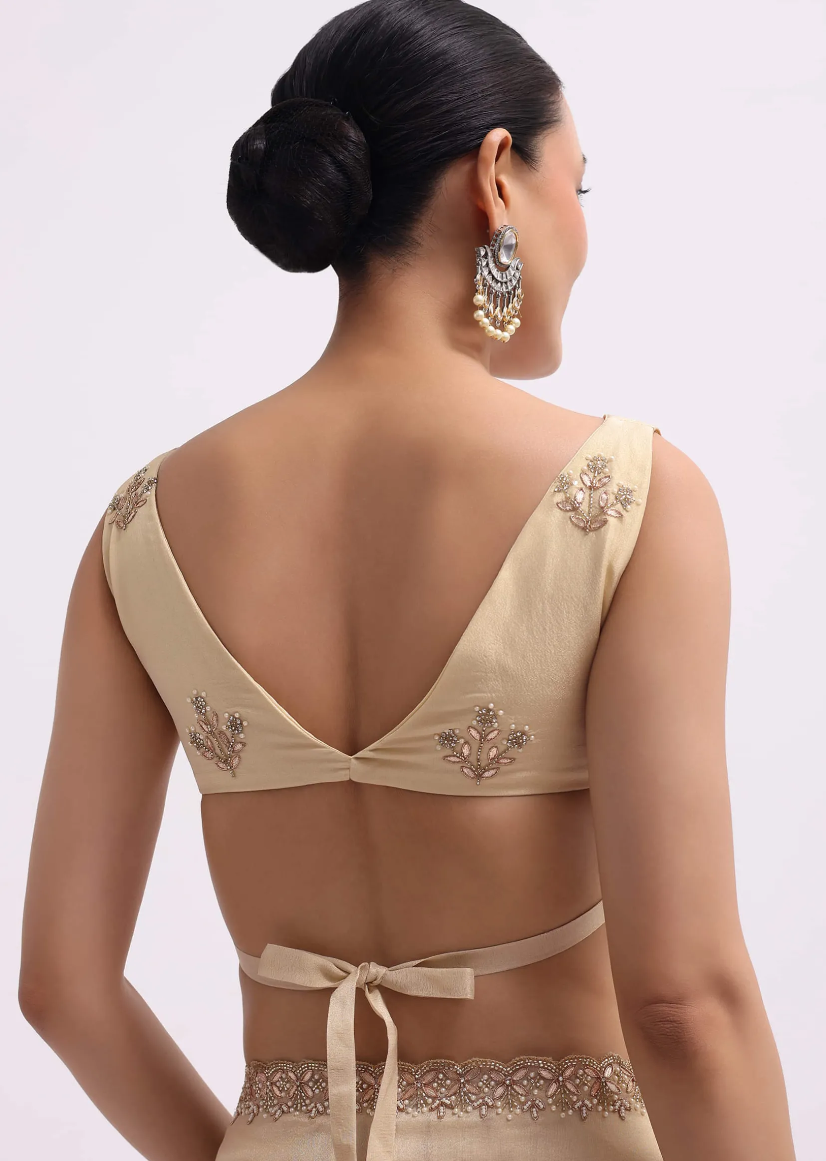 Cream Tissue Saree With Gotta Work And Unstitched Blouse