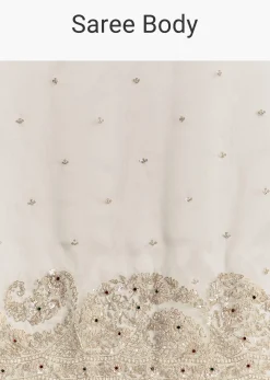 Cream Tissue Saree With Sequins Floral Embroidery