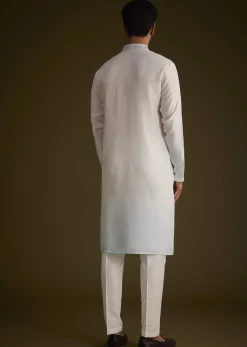 Cream To Blue Ombre Silk Kurta Set With Mirror Embroidery
