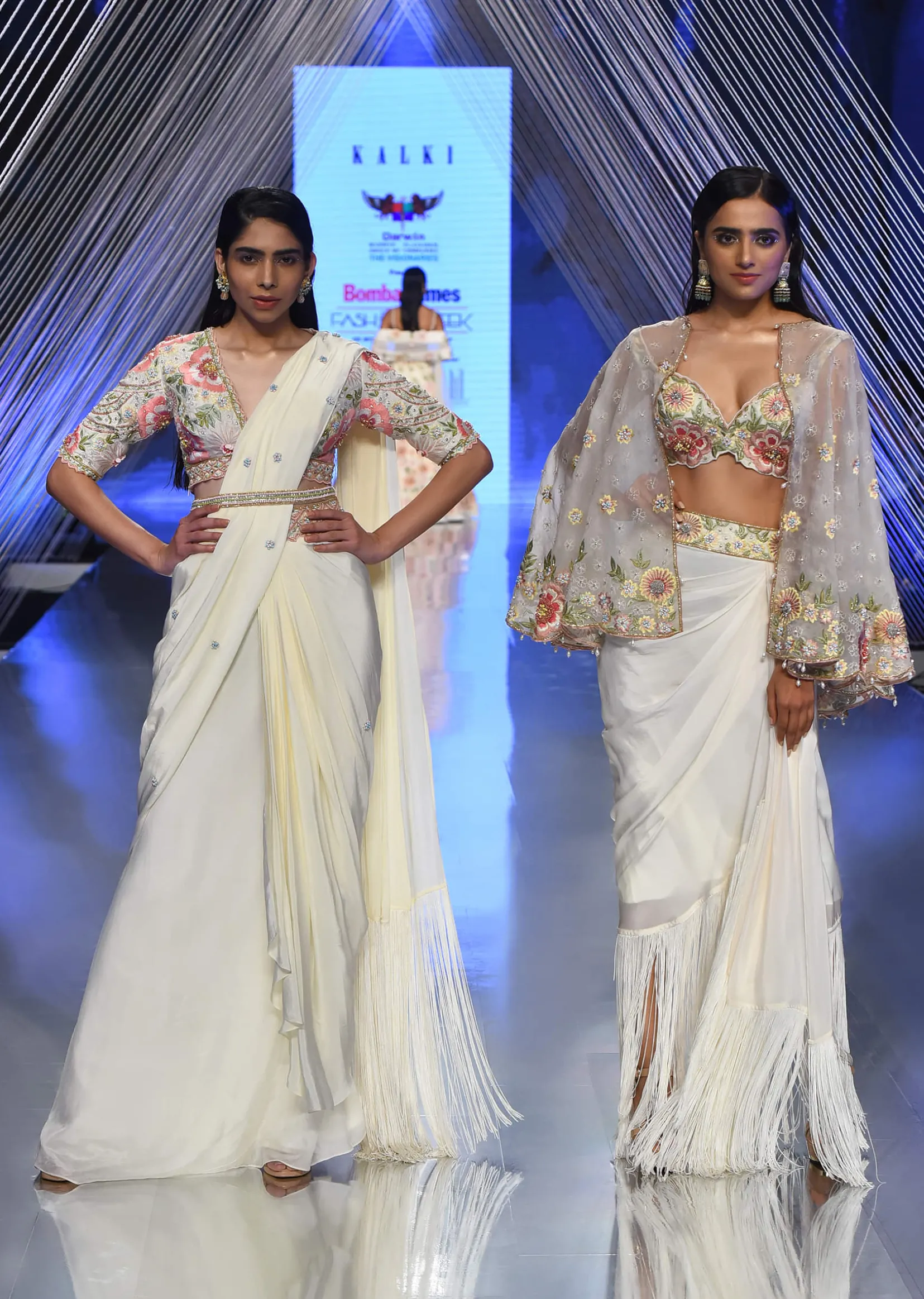 Cream White Ready Tp Wear Saree With Floral Hand Work On The Blouse