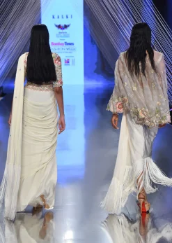 Cream White Ready Tp Wear Saree With Floral Hand Work On The Blouse