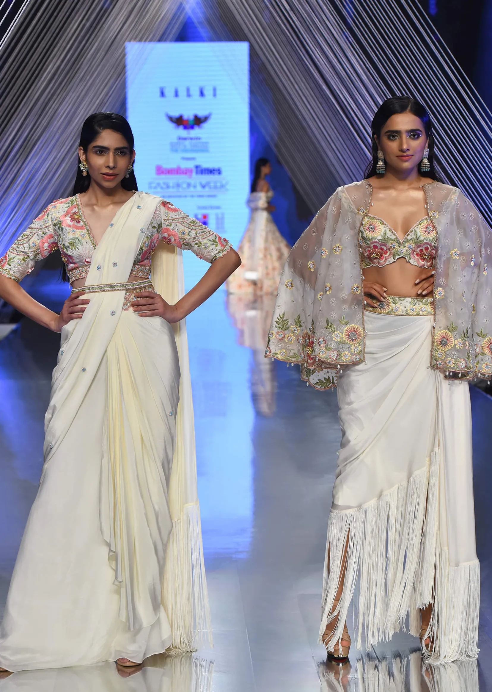 Cream White Ready Tp Wear Saree With Floral Hand Work On The Blouse