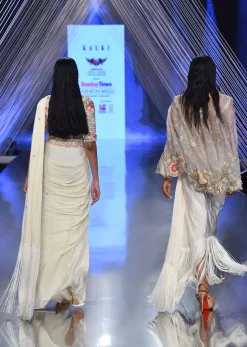Cream White Ready Tp Wear Saree With Floral Hand Work On The Blouse