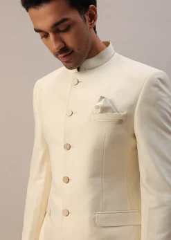 Cream White Terry Rayon Jodhpuri Suit