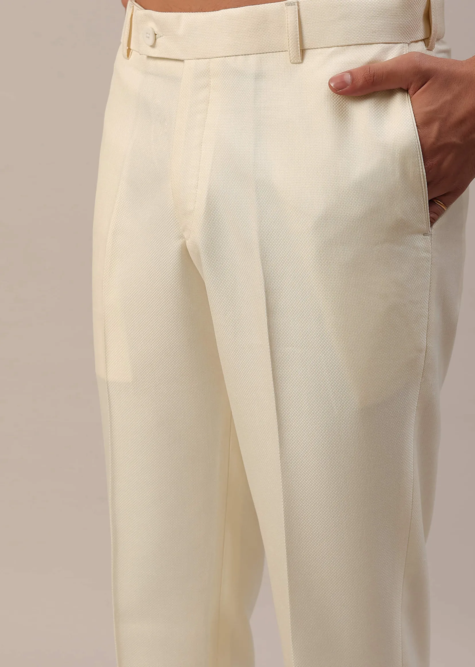 Cream White Terry Rayon Jodhpuri Suit