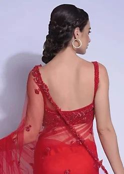Crimson Red Blouse With Sequins And Cut Dana Work And Sweetheart Neckline