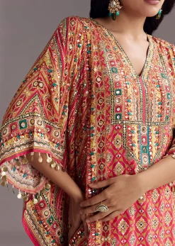 Crimson Red Printed Kaftaan Set