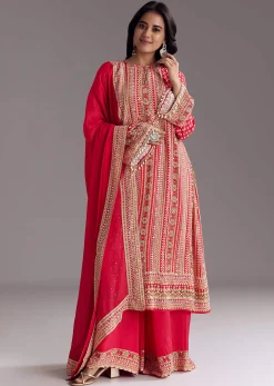 Crimson Red Printed Kurta Palazzo Set