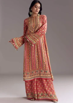 Crimson Red Printed Palazzo Suit Set