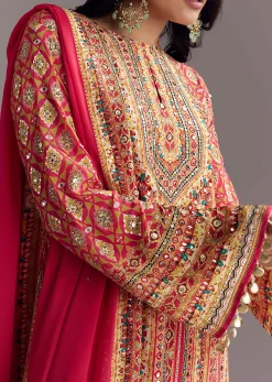 Crimson Red Printed Palazzo Suit Set