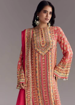 Crimson Red Printed Palazzo Suit Set
