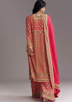 Crimson Red Printed Palazzo Suit Set