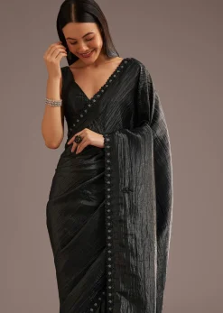 Crushed Tissue Silk Saree With Cutdana Scallop Border