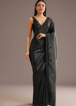 Crushed Tissue Silk Saree With Cutdana Scallop Border