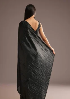 Crushed Tissue Silk Saree With Cutdana Scallop Border