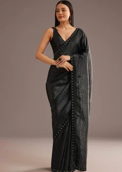 Crushed Tissue Silk Saree With Cutdana Scallop Border