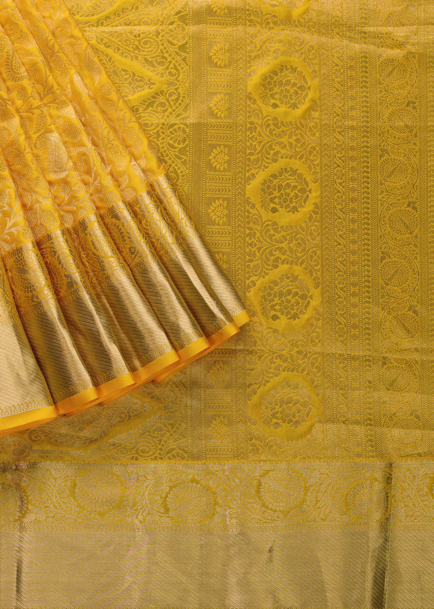 Daffodil Yellow Woven Kanjivaram Saree In Pure Silk With An Unstitched Blouse