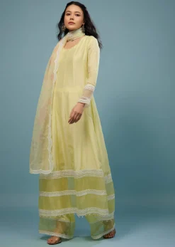 Daffodils Yellow Palazzo Suit In Viscose Silk