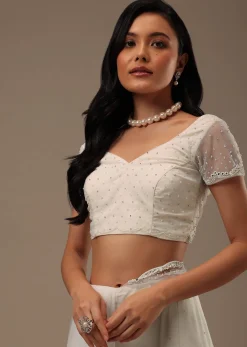 Daisy White Net Fabricated Saree With Mirror Work