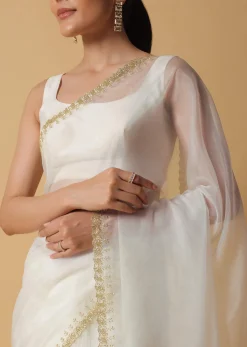 Daisy White Organza Saree In With Cut Dana Embroidered Borders