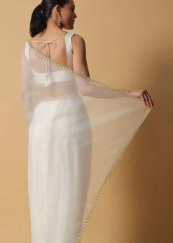 Daisy White Organza Saree In With Cut Dana Embroidered Borders