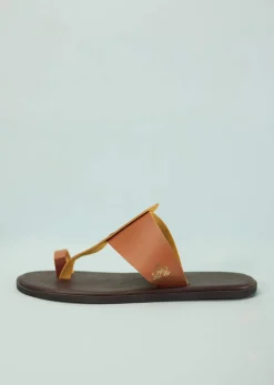 Dark And Tan Brown Strappy Slides For Men In Leather With Buttons