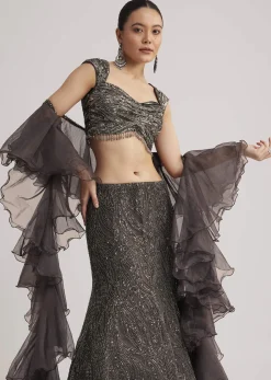 Dark Brown Sequins Mermaid Lehenga Set