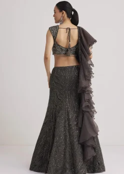 Dark Brown Sequins Mermaid Lehenga Set