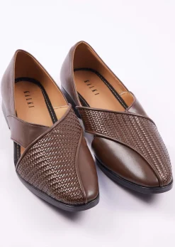 Dark Brown Woven Juttis For Men