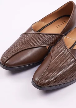 Dark Brown Woven Juttis For Men