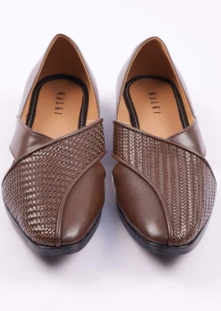Dark Brown Woven Juttis For Men
