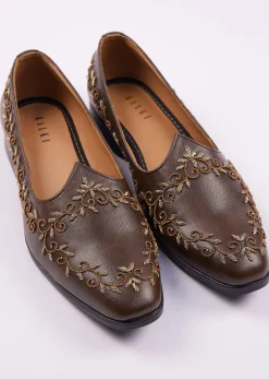 Dark Brown Zardosi Work Juttis For Men